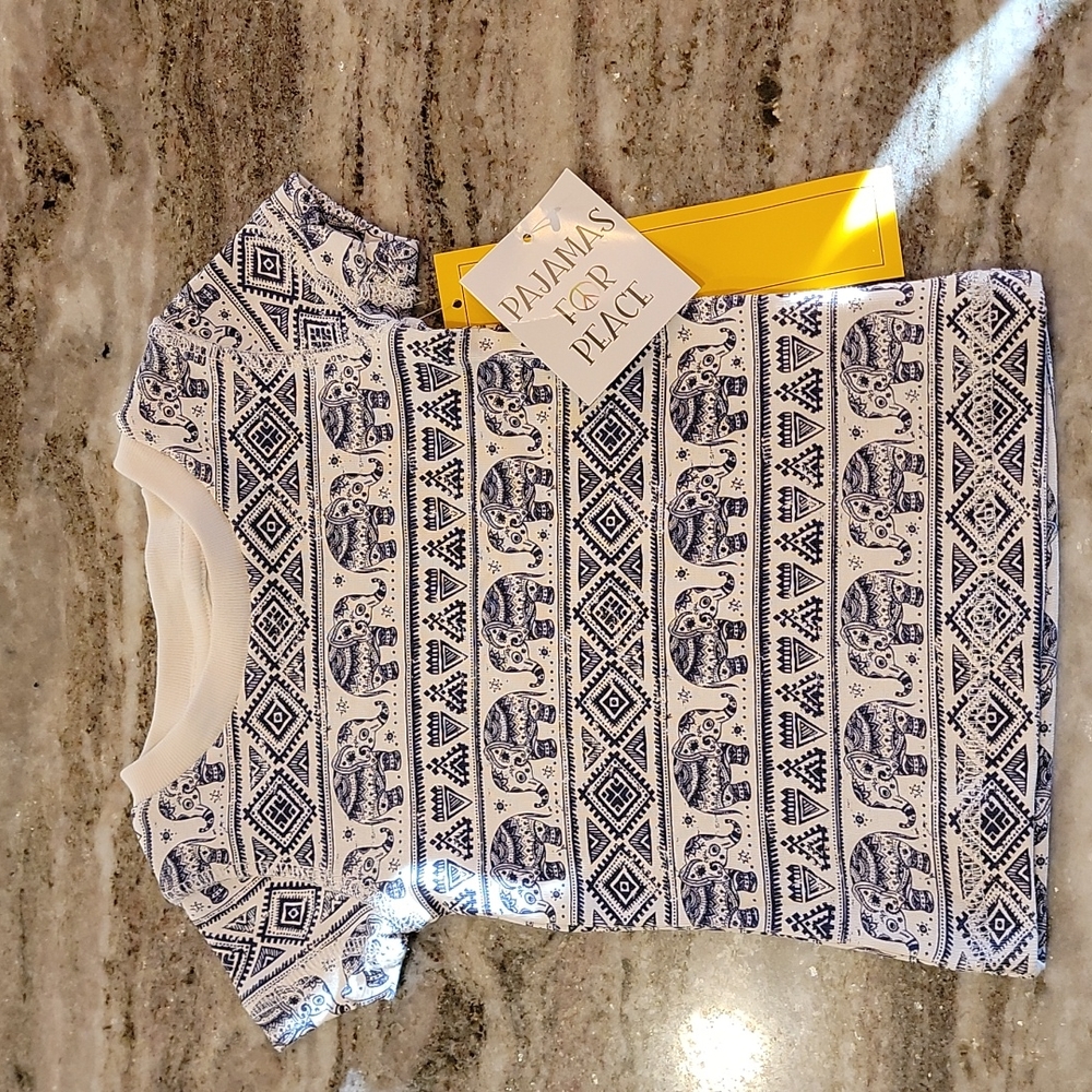 Pajamas For Peace Tranquil Elephant Kids Neutral Organic 2PC Pants Set - Picture 4 of 11